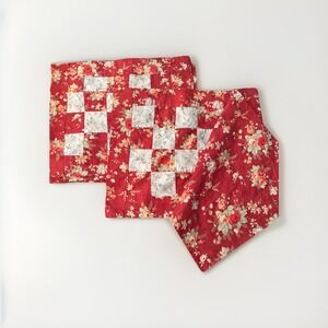 Vintage Colorful Patchwork Square Set Of 6 Cotton Placemats 17"X 14.5" Hand-made